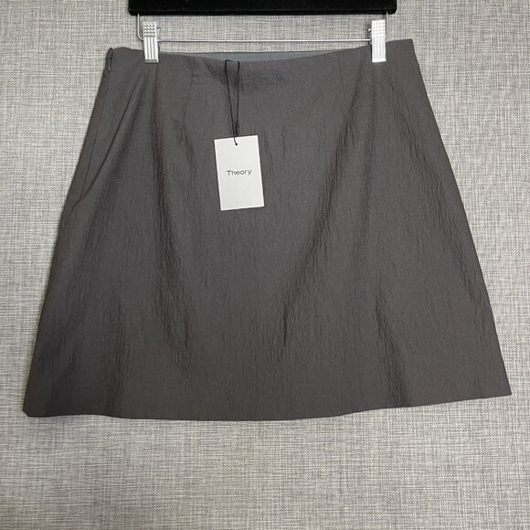 THEORY Skirt Womens 10 Grey High Waist Greystone Texture Stretch Miniskirt New - Picture 3 of 12